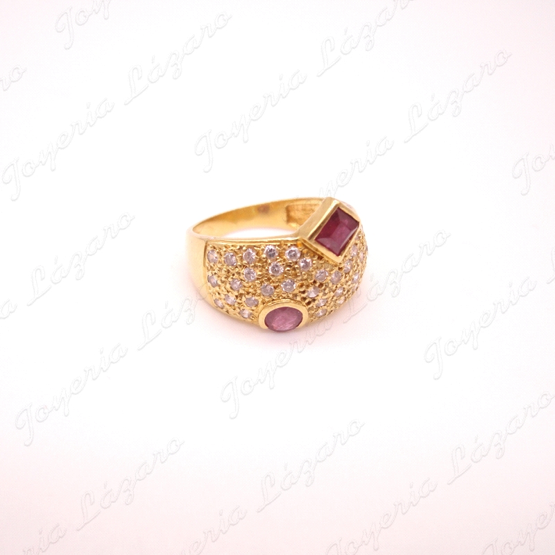 SORTIJA ORO 18KT OCASION DOS RUBIES + CIRCONITAS                                                    