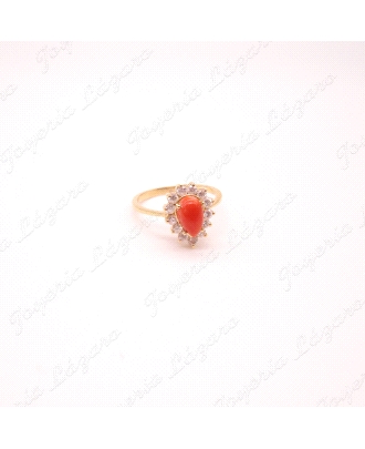 SORTIJA ORO 18KT OCASION CIRCONITAS Y CORAL ROJO                                                    