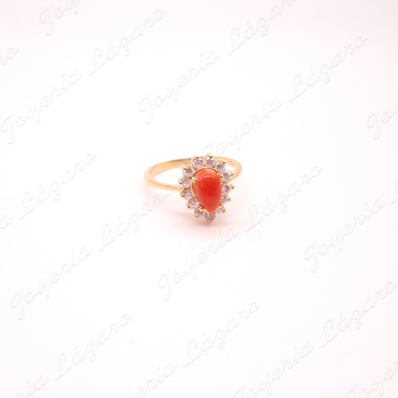 SORTIJA ORO 18KT OCASION CIRCONITAS Y CORAL ROJO                                                    