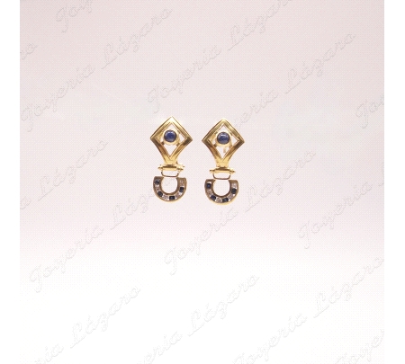 PEND. ORO 18KT OCASION SEMI LARGOS,ZAFIROS CIERRE OMEGA