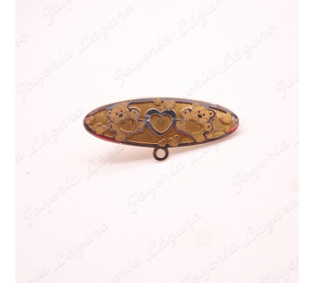 ALFILER BEBÉ 18KTS BICOLOR OVAL OSOS CORAZON