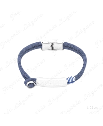 PULSERA ACERO CORDON AZUL Y PLACA OVALADA                                                           