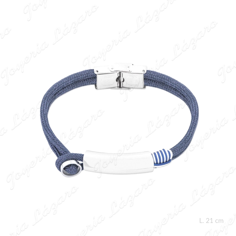 PULSERA ACERO CORDON AZUL Y PLACA OVALADA                                                           