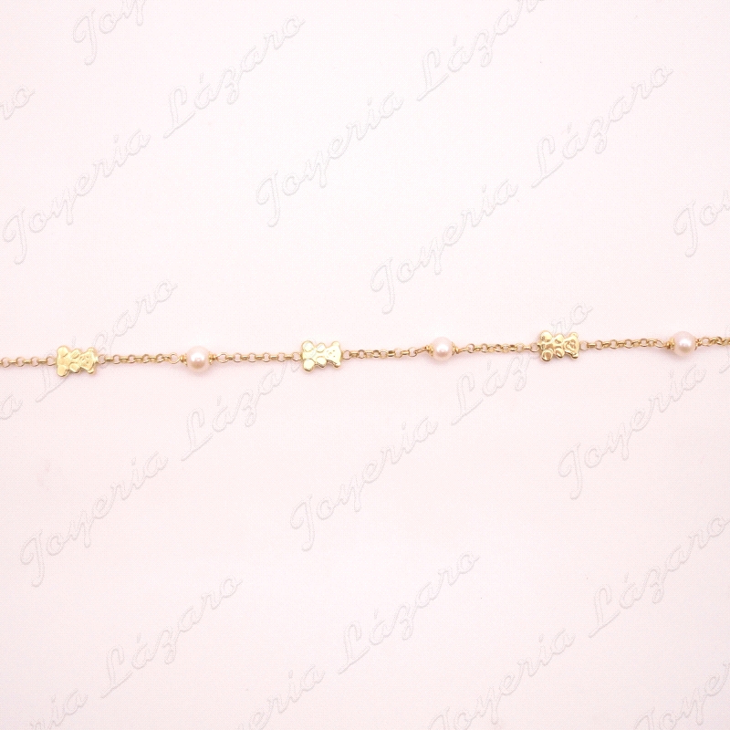 PULSERA ORO 18 KTSOSOS + PERLAS ,DOS POSTURAS                                                       