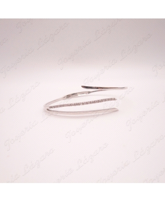 PULSERA ORO 18KT BLANCO OCASION RIGIDA /BISAGRA 3 BANDAS, 1 CON CIRCO.                              