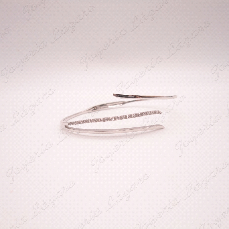 PULSERA ORO 18KT BLANCO OCASION RIGIDA /BISAGRA 3 BANDAS, 1 CON CIRCO.                              