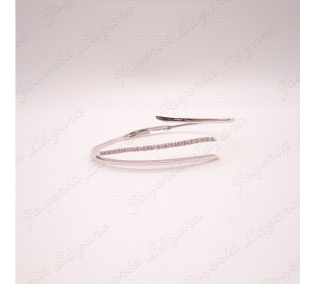 PULSERA ORO 18KT BLANCO OCASION RIGIDA /BISAGRA 3 BANDAS, 1 CON CIRCO.                              