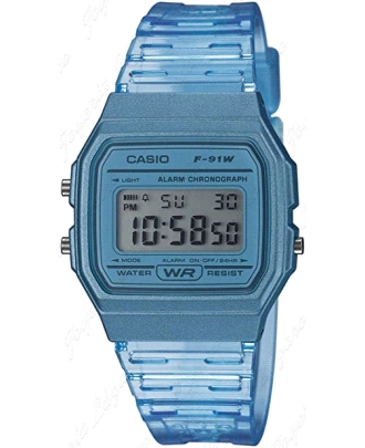 CASIO RELOJ F91-WS-2E AZUL CELESTE CORREA TRASNPARENTE