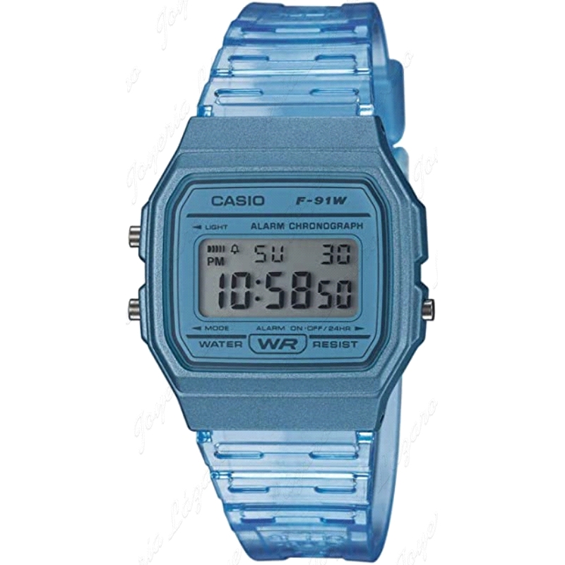 CASIO RELOJ F91-WS-2E AZUL CELESTE CORREA TRASNPARENTE