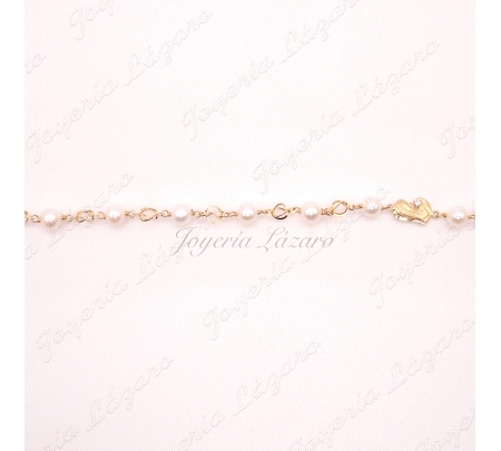 PULSERA ORO 18 KTS JAULAS PERLITAS+VIRGEN NIÑA