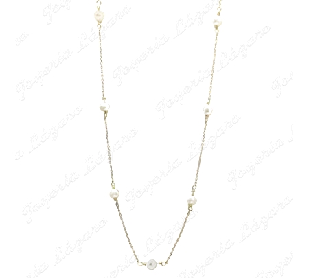 Gargantilla Oro Amarillo de 18 quilates con Perlas Naturales de 4 5 mm, largo de 42cm, con anilla a 3cm para poder ajustar a la