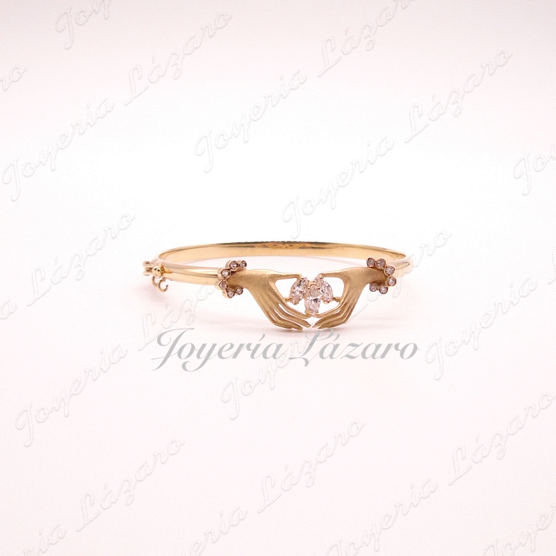 ORO 18 KTS PULSERA RIGIDA 2 MANOS,CIRCO.52mm INT.4 ANCHO                                            