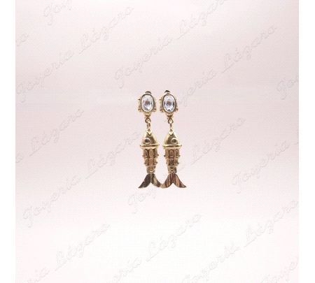 PEND. LARGOS ORO 18 KTS 30MM AGUAMARINA+PEZ C. CATALAN