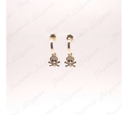 PEND. AROS ORO 18 KTS 1/2 ARO PRESION +CALAVERA                                                     