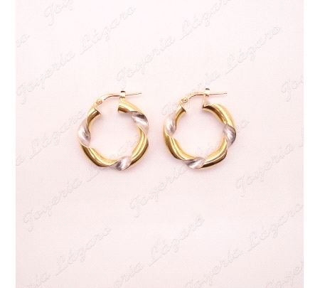 PEND. AROS ORO BIC,18 KTS RIZO.16X5MM MATE Y BRILLO                                                 