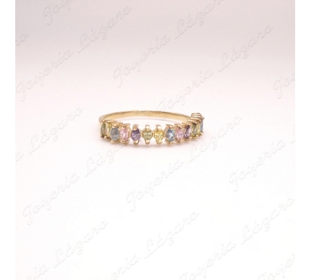 SORTIJA ORO 18 KTS CIRCOS. MULTICOLOR CON GARRAS