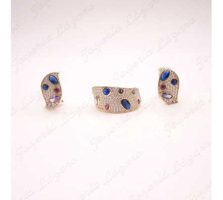 SORTIJA ORO 18 KTS PIEDRAS COLOR+CIRCO MOSAICO A JUEGO                                              