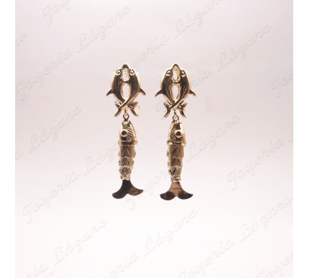 PEND. CORAL/SIMIL ORO 18 KTS 4.5CM PEZ+2DELFINES EN LOBULO