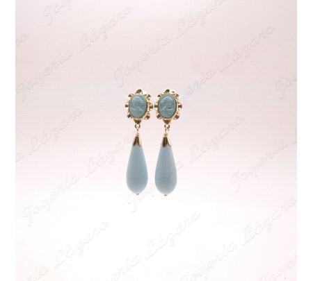 PEND. CORAL/SIMIL ORO 18 KTS 36MM TURQUESA ARQUILLO 8X6 CHUPON LISO