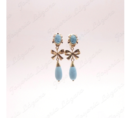 PEND. CORAL/SIMIL ORO 18 KTS 30MM TURQUESA  CARITA 6X4+LAZO