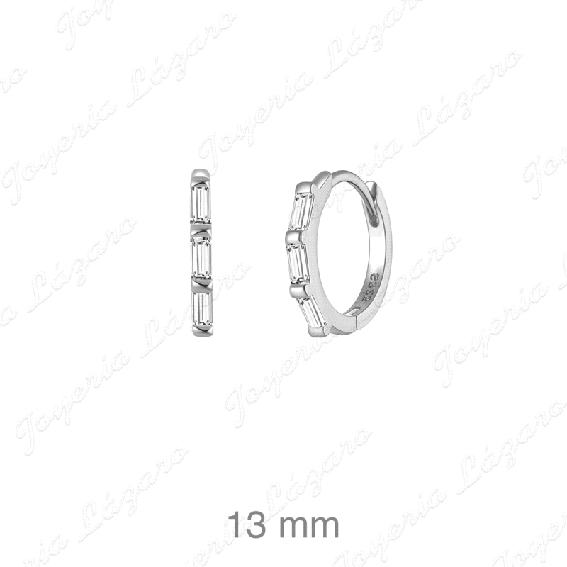 PEND. AROS PLATA 13MM  3 CIRCONITAS BAGUETTE FRENTE Y BISAGRA                                       