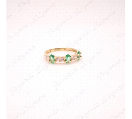 SORTIJA ORO 18 KTS 1/2 ALIANZA 3 P. VERDE OVAL+ CIRCONITAS