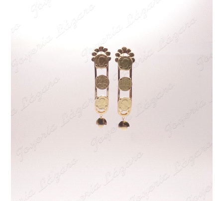 PEND. CORAL/SIMIL ORO 18 KTS SEMAFORO 3 MONEDAS  4.5CM