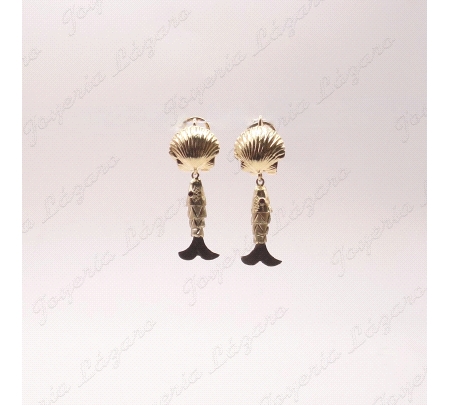 PEND. CORAL/SIMIL ORO 18 KTS PEZ+ VIEIRA EN LOBULO 3.5CM