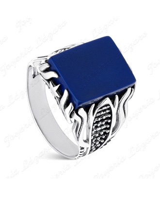 SORTIJA PLATA CABALLERO DE PLATA Y LAPISLAZULI RECTANGULAR                                          