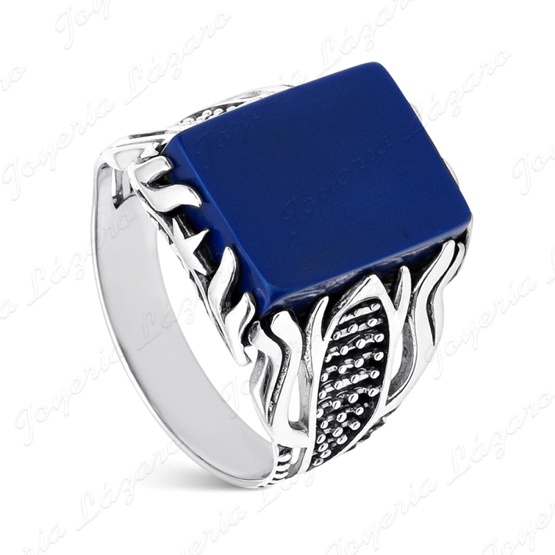 SORTIJA PLATA CABALLERO DE PLATA Y LAPISLAZULI RECTANGULAR                                          