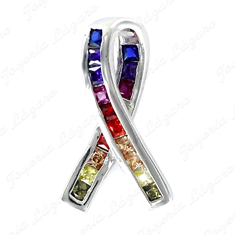 COLGANTE PLATA ARCOIRIS LAZO SOLIDARIO DE 23 MM CON PRINCESAS DE COLOR                              