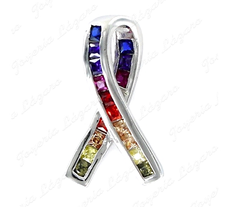 COLGANTE PLATA ARCOIRIS LAZO SOLIDARIO DE 23 MM CON PRINCESAS DE COLOR                              