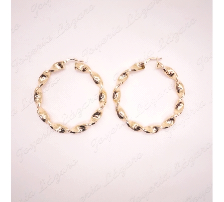 PEND. AROS ORO 18 KTS RIZADOS GRECA 40MM INT                                                        