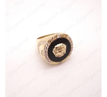 SORTIJA ORO 18 KTS REDONDO ONIX+ MEDUSA +CIRCONITAS 24MM