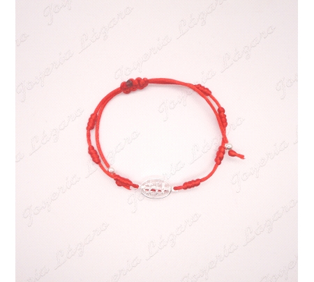 PULSERA PLATA  CRUZ CRAVACA  MACRAMÉ+DOS BOLITAS PLATA
