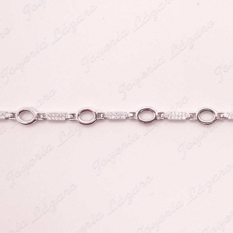 PULSERA PLATA OVALOS LISOS+PLACAS ENGASTE CIRCNOITAS FIESTA                                         