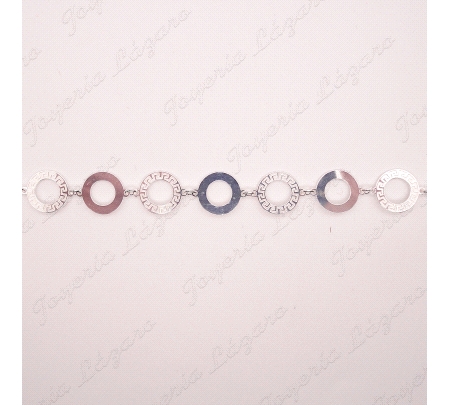 PULSERA PLATA  CICULOS O OVALES TALLADO GRECA                                                       
