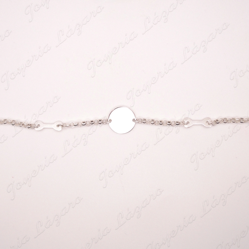 PULSERA PLATA 2 HUESOS+ DISCO MEDALLA  LISO CENTRO                                                  