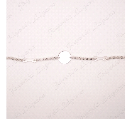 PULSERA PLATA 2 HUESOS+ DISCO MEDALLA  LISO CENTRO                                                  