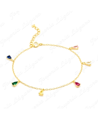 PULSERA PLATA DORADA CIRCONITAS PERITA COLORES                                                      