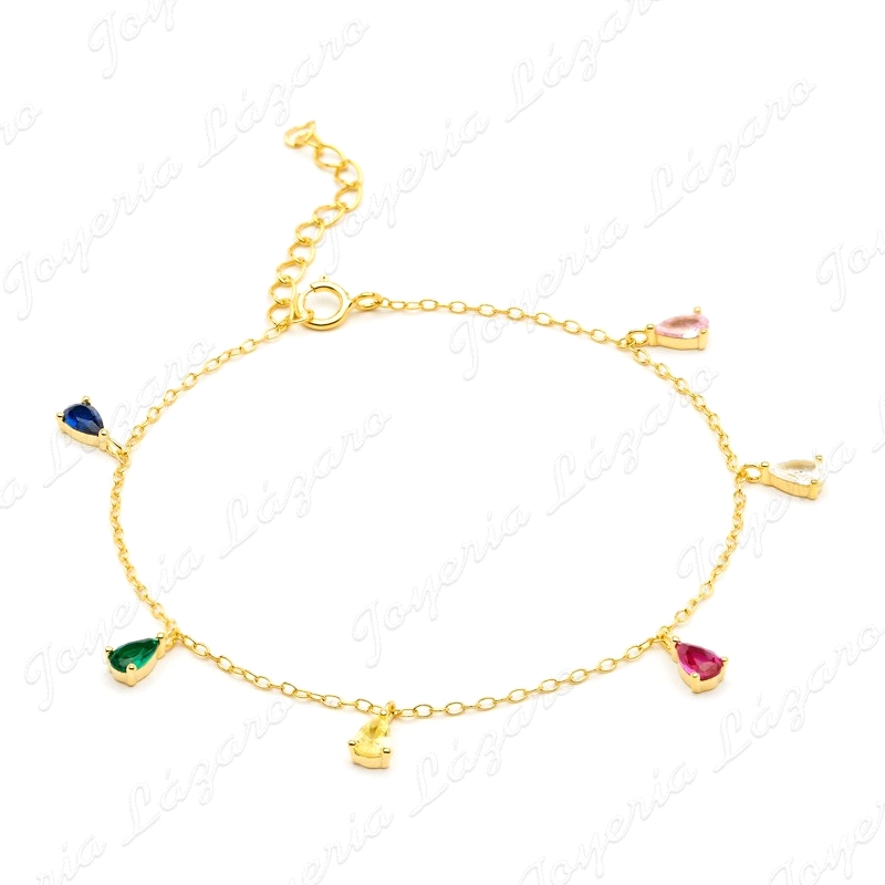 PULSERA PLATA DORADA CIRCONITAS PERITA COLORES                                                      