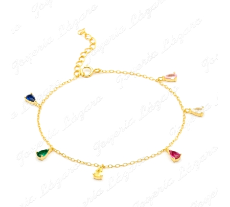 PULSERA PLATA DORADA CIRCONITAS PERITA COLORES                                                      