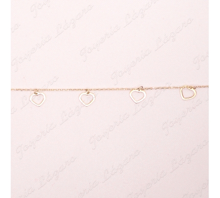 PULSERA ORO 18 KTS 7 CORAZONES 7MM CALADOS