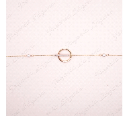 PULSERA ORO 18 KTS 1 ARO CON BARRA+2 CIRCOS EN CADENA FINA