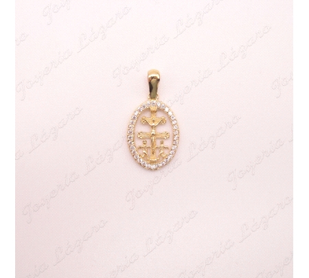 CRUZ DE CARAVACA ORO 18 KTS OVALADA CERCO CIRCONITAS 16.5MM                                         