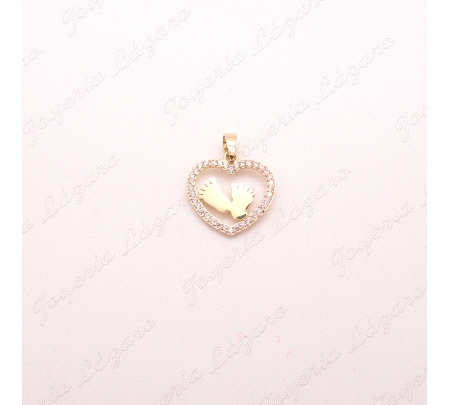 COLGANTE ORO 18 KTS CORAZON PIES CIRCONITA 13MM