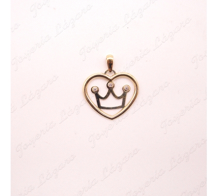 COLGANTE ORO 18 KTS CORAZON CORONA 3CIRCONITAS 16MM