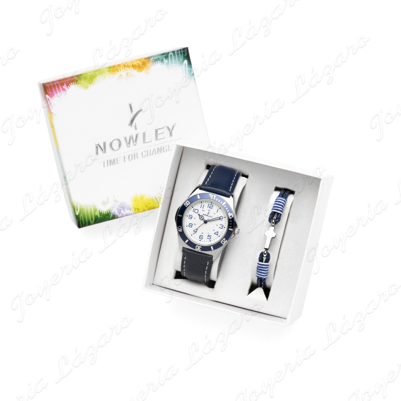 NOWLEY RELOJ INFNTIL CHICO ESFERA BLANCA, CORREA AZUL PACK PULSERA                                  