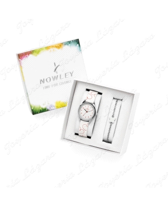 NOWLEY RELOJ INFANTIL CHICA PIELCORAZONES ROJOS PACK PULSERA PLATA MAR                              