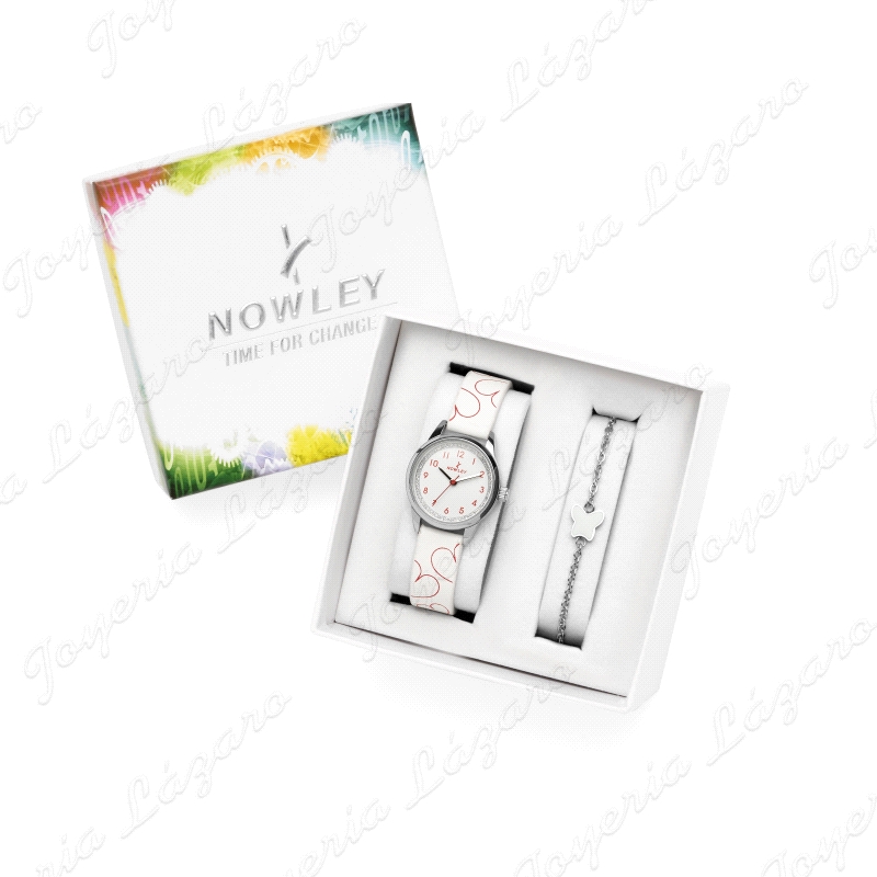 NOWLEY RELOJ INFANTIL CHICA PIELCORAZONES ROJOS PACK PULSERA PLATA MAR                              